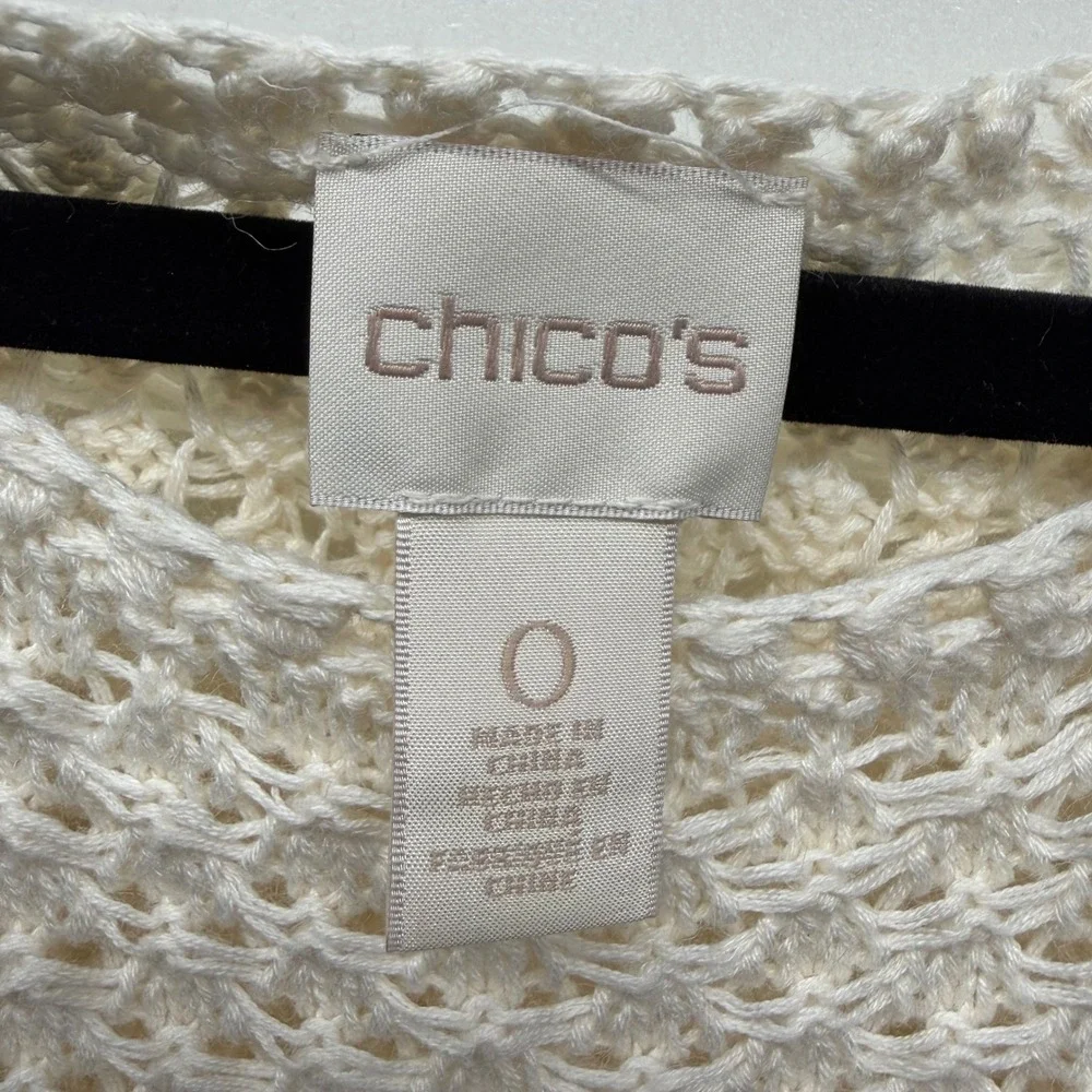 Chicos Cream Cottagecore Fairycore Crochet Open Knit Sweater Small Boho Layering